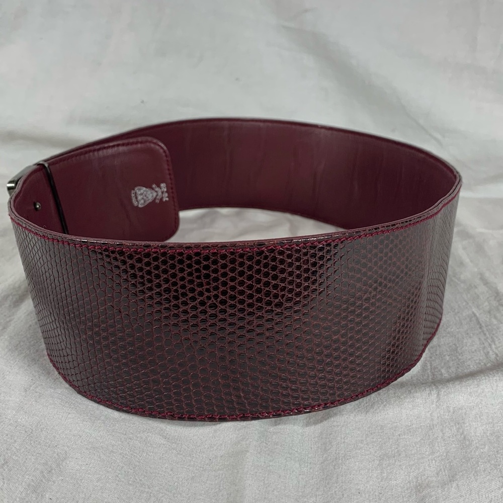 GUCCI Wide Burgundy Lizard and Leather Belt 70-28 - Picture 2 of 12